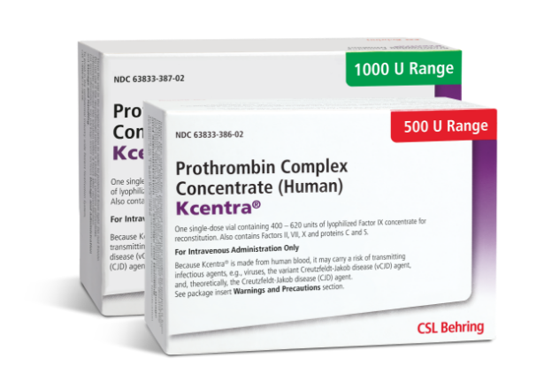 The KCENTRA Mix2Vial package. Dosed intravenously after reconstitution